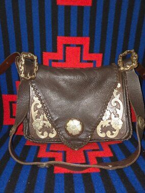 Jose Luis Chocolate Brown Leather Bag with Silver Embellishments